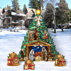 Nativity-Themed Christmas Tree Set Outdoor Indoor Decor Wooden Christmas Decoration by D. Gelsinger Christmas Decor - 8191503F-DG-G