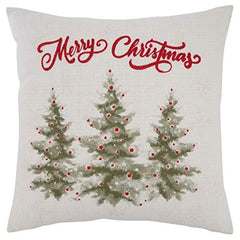 Fennco Styles Merry Christmas Holiday Trees Decorative Throw Pillow 18" W x 18" L - Natural Festive Cushion for Home, Couch, Office, Living Room, Christmas and Holiday Décor