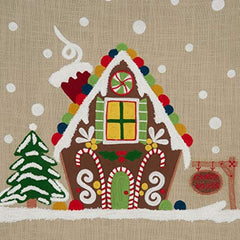Fennco Styles Holiday Gingerbread House Cotton Throw Pillow 18" W x 18" L - Natural Festive Cushion for Christmas Décor, Couch, Living Room, Bedroom Décor and Special Occasion