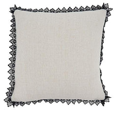 Fennco Styles Trick Or Treat Lace Trim Decorative Throw Pillow 16-Inch Square - Natural Cushion for Home, Couch, Living Room, Office and Halloween Decor
