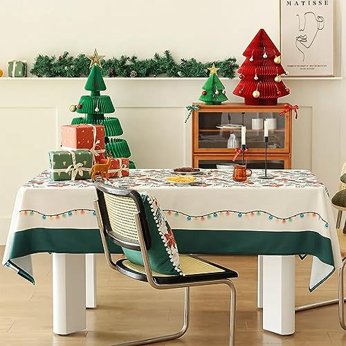 Fennco Styles Santa & Tree Holiday Design Tablecloth 56" W X71 L - Red Christmas Print Festive Table Cover for Christmas Décor, Dining Room, Banquet, Family Gathering and Special Events