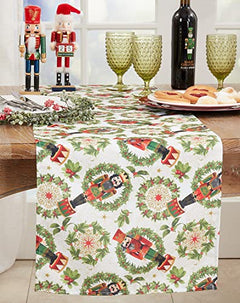 Fennco Styles Nutcracker Holiday Table Runner 16" W X 70" L - Red & Green Festive Table Cover for Christmas Décor, Dining Room, Banquet, Family Gathering and Special Events