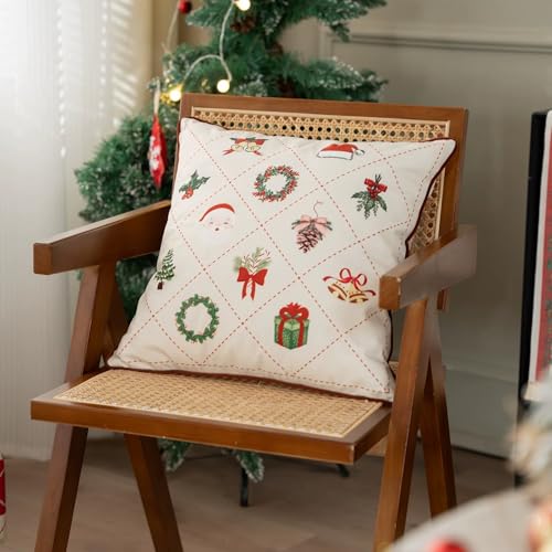 Fennco Styles Christmas Design Velvet Throw Pillow Cover 18" W x 18" L - White Festive Cushion Case for Home, Winter Holidays Décor, and Special Occasions