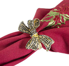 Fennco Styles Stunning Crystal Bowknot Gold-Plated Napkin Rings Wedding Holiday Table Decoration - Set of 4