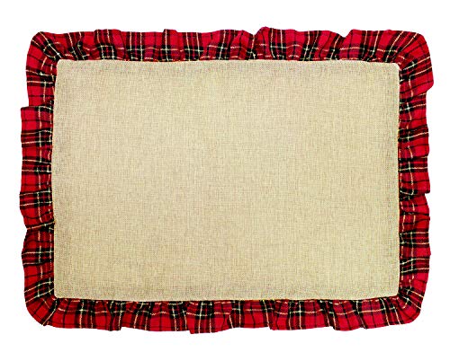 Fennco Styles Holiday Deer Tartan Plaid Ruffle Border Christmas Decorative Throw Pillow