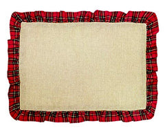 Fennco Styles Holiday Deer Tartan Plaid Ruffle Border Christmas Decorative Throw Pillow
