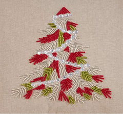 Fennco Styles Beaded Christmas Tree 100% Cotton Decorative Throw Pillow Cover 18 x 18 Inch - Beads Pillow Case for Holiday Décor, Couch, Living Room and Bedroom Décor
