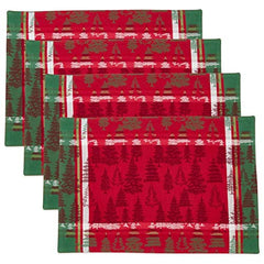 Fennco Styles Christmas Tree Plaid Design 100% Cotton Table Linens - Various Sizes for Home, Holiday, Family Gathering and Special Occasion