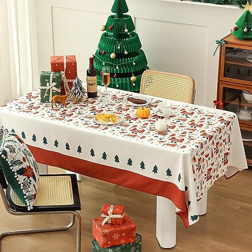 Fennco Styles Santa & Tree Holiday Design Tablecloth 56" W X71 L - Red Christmas Print Festive Table Cover for Christmas Décor, Dining Room, Banquet, Family Gathering and Special Events