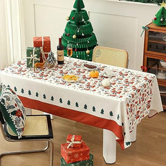 Fennco Styles Santa & Tree Holiday Design Tablecloth 56" W X71 L - Red Christmas Print Festive Table Cover for Christmas Décor, Dining Room, Banquet, Family Gathering and Special Events