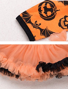 stylesilove Infant Baby Girls Pumpkin Long Sleeve Cotton Romper Tutu Dress and Headband 2pcs Fall Spooky Outfit