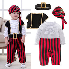 stylesilove Infant Baby Boy Cap'N Stinker Pirate Jumpsuit, Vest, Hat and Belt 4pcs Halloween Outfit Festival Clothing Set