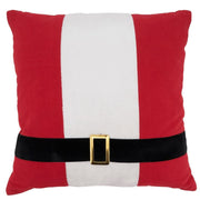 Fennco Styles Santa Belt Design Decorative Throw Pillow 18" W x 18" L – Red Festive Cushion for Christmas, Holiday, Couch, Sofa, Bedroom, Office and Living Room Décor