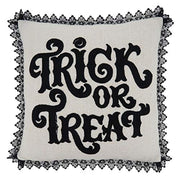 Fennco Styles Trick Or Treat Lace Trim Decorative Throw Pillow 16-Inch Square - Natural Cushion for Home, Couch, Living Room, Office and Halloween Decor