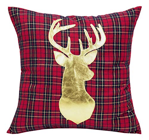 Fennco Styles Holiday Deer Tartan Plaid Christmas Decorative Filled Throw Pillow