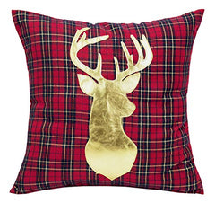 Fennco Styles Holiday Deer Tartan Plaid Christmas Decorative Filled Throw Pillow