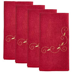 Fennco Styles Holiday Embroidered Bordered Design Tablecloth - Red Table Cover for Home Décor, Christmas, Banquets and Special Events