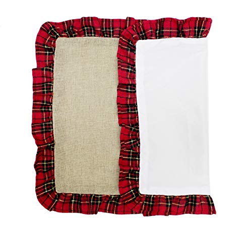 Fennco Styles Holiday Deer Tartan Plaid Ruffle Border Christmas Decorative Throw Pillow