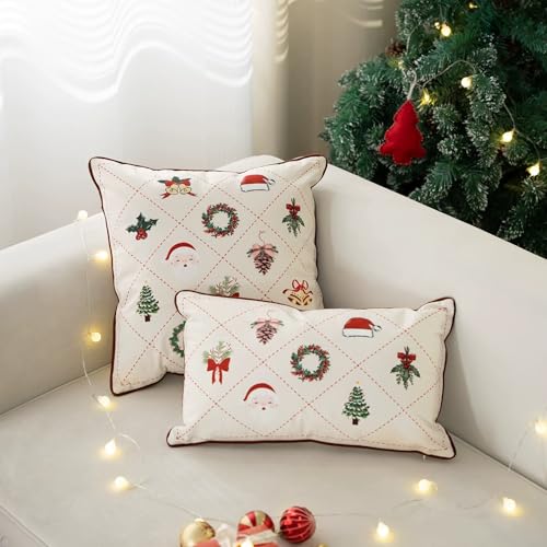 Fennco Styles Christmas Design Velvet Throw Pillow Cover 18" W x 18" L - White Festive Cushion Case for Home, Winter Holidays Décor, and Special Occasions
