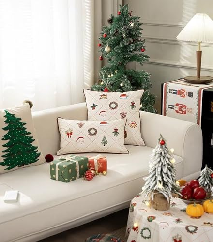 Fennco Styles Christmas Design Velvet Throw Pillow Cover 18" W x 18" L - White Festive Cushion Case for Home, Winter Holidays Décor, and Special Occasions