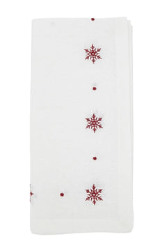 Fennco Styles White Embroidered Snowflake Christmas Table Runner 16" W x 72" L - Red Cotton Table Cover for Winter Holidays, Home Décor and Family Gatherings
