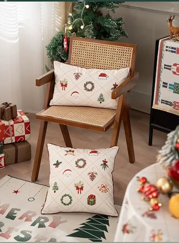 Fennco Styles Christmas Design Velvet Throw Pillow Cover 18" W x 18" L - White Festive Cushion Case for Home, Winter Holidays Décor, and Special Occasions