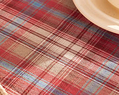 Fennco Styles Plaid Ruffled Border Cotton Woven Tablecloth 56" W x 71" L - Khaki Tartan Table Cover for Banquets, Holiday, Special Events, Home, Dining Room Décor and Everyday Use