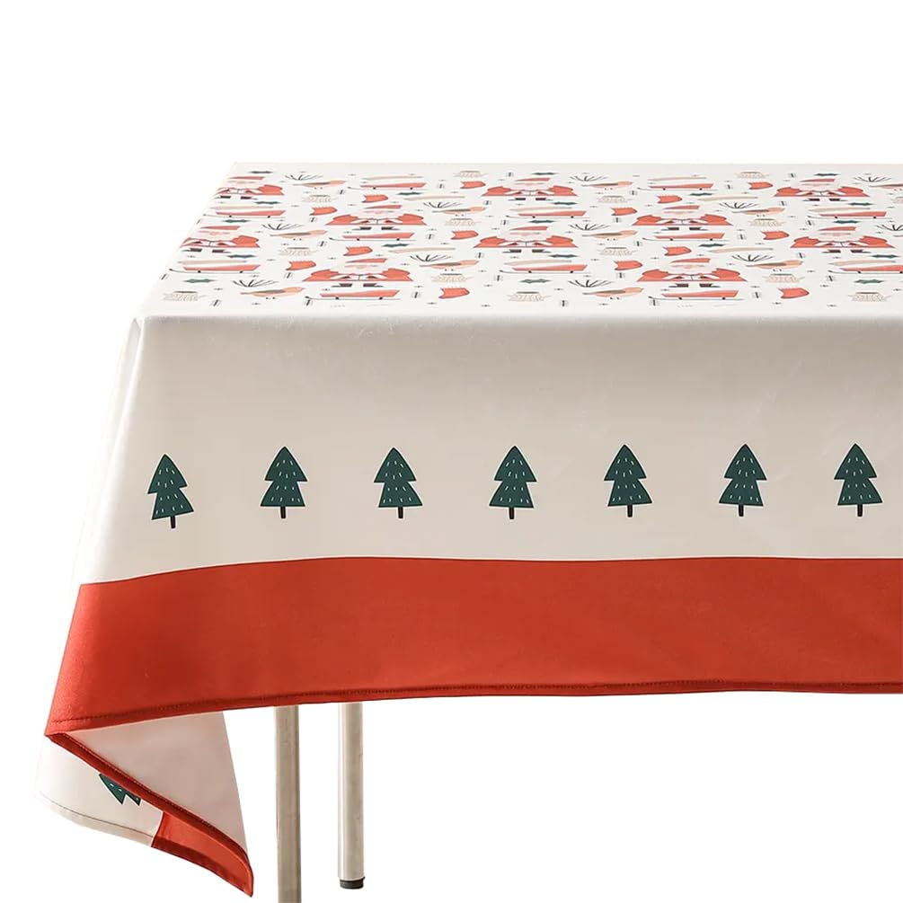 Fennco Styles Santa & Tree Holiday Design Tablecloth 56" W X71 L - Red Christmas Print Festive Table Cover for Christmas Décor, Dining Room, Banquet, Family Gathering and Special Events