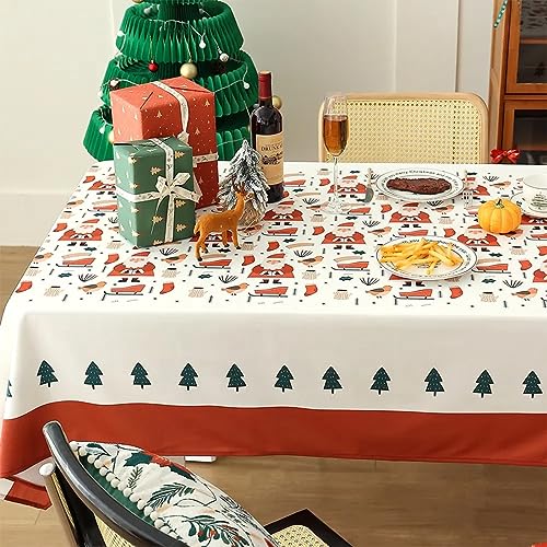 Fennco Styles Santa & Tree Holiday Design Tablecloth 56" W X71 L - Red Christmas Print Festive Table Cover for Christmas Décor, Dining Room, Banquet, Family Gathering and Special Events