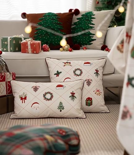 Fennco Styles Christmas Design Velvet Throw Pillow Cover 18" W x 18" L - White Festive Cushion Case for Home, Winter Holidays Décor, and Special Occasions