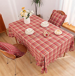 Fennco Styles Plaid Ruffled Border Cotton Woven Tablecloth 56" W x 71" L - Khaki Tartan Table Cover for Banquets, Holiday, Special Events, Home, Dining Room Décor and Everyday Use