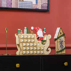 Christmas Advent Calendar with 24 Countdown Drawers - Santa & Sleigh Design