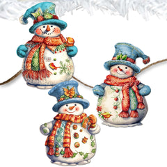 Snowman Clip-On Eco Wood Decorative Ornaments Set of 3 by G. Debrekht - Christmas Decor - 8091023C-S3
