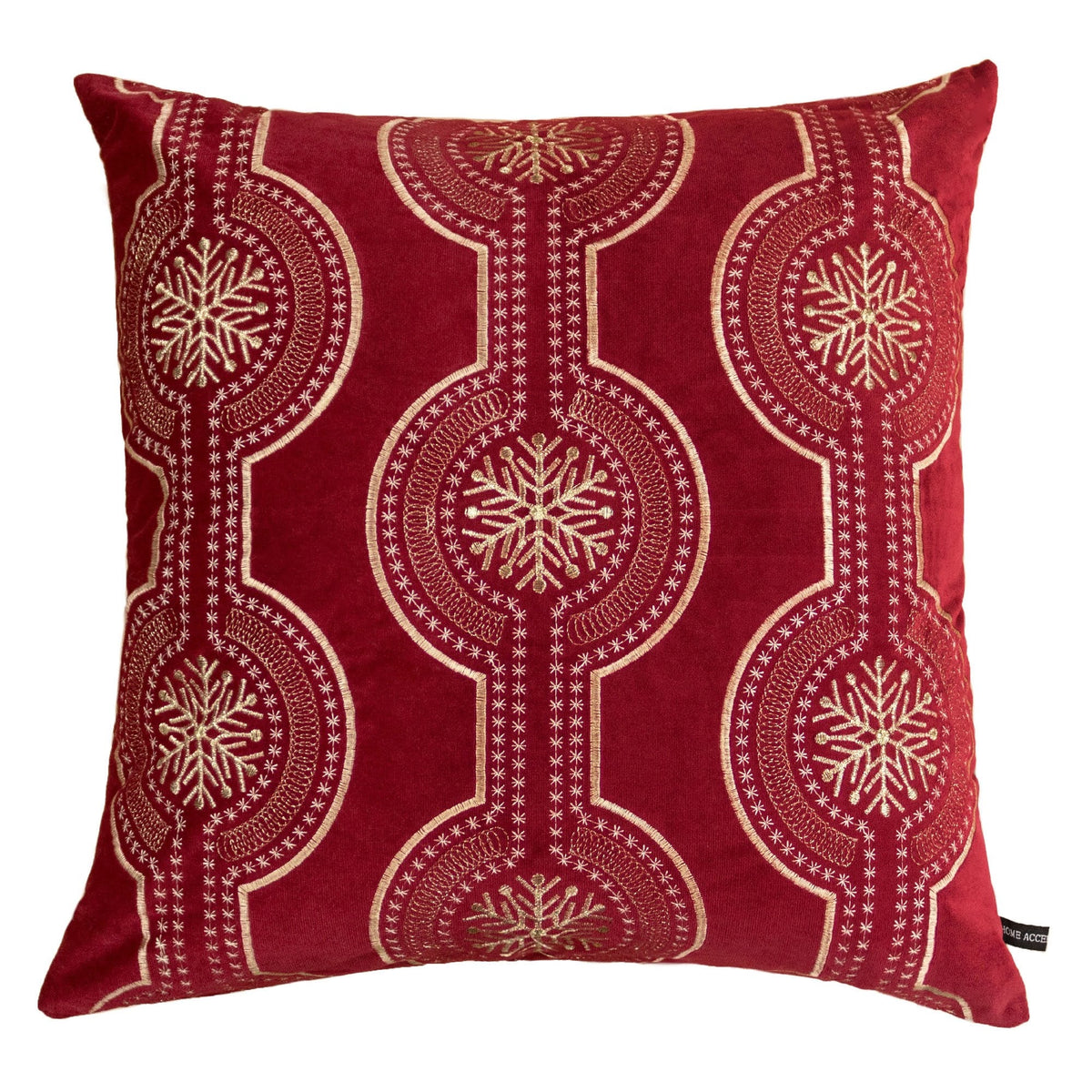 Red Holiday Embroidered Velvet Throw Pillow Set with Insert - Red