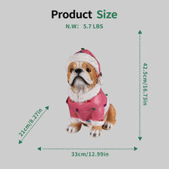 Christmas Pug Statue with Santa Outfit - Holiday Dog Figurine
