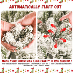 6FT Flocked Christmas Tree with 350 Warm LED Lights - Snowy Finish