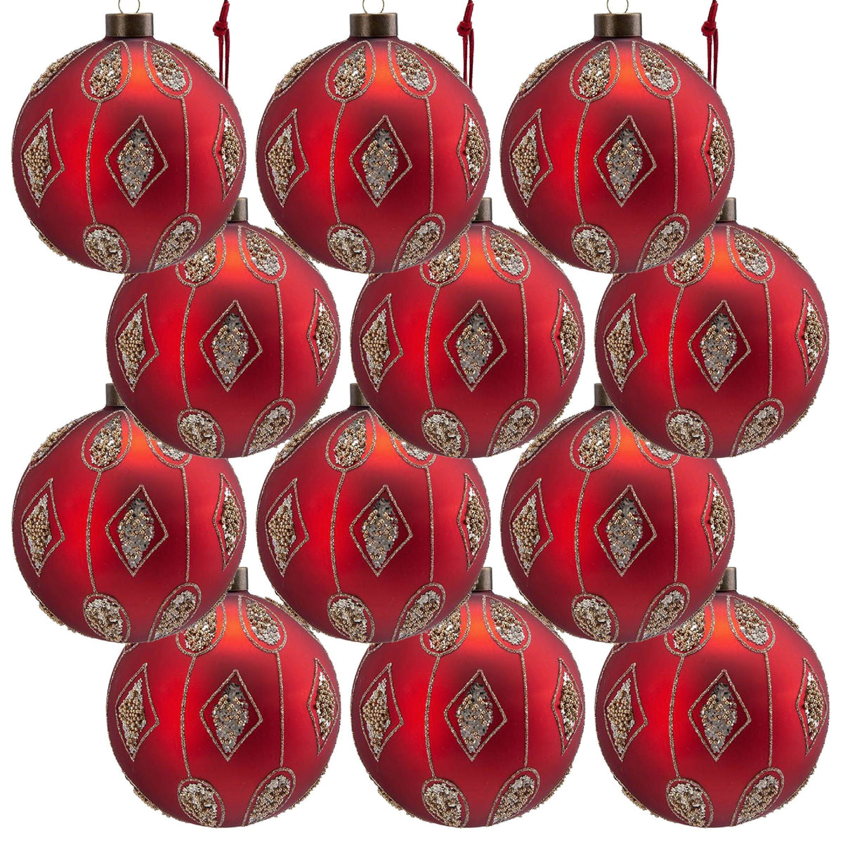 Red Glass Christmas Ball Ornaments with Glitter Detail - Red