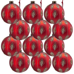 Red Glass Christmas Ball Ornaments with Glitter Detail - Red