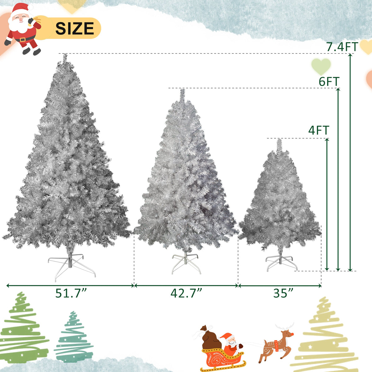 6FT Silver Pre-Lit Artificial Christmas Tree with 300 LED Lights - Silver