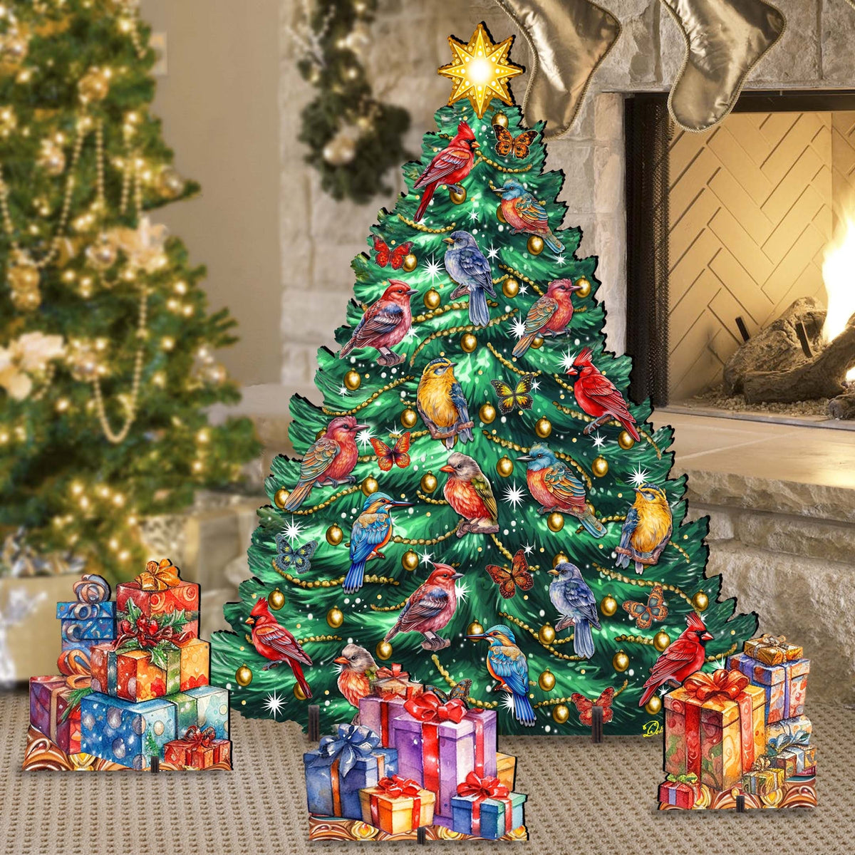 Christmas Birds-Themed Christmas Tree Set Outdoor Indoor Decor Wooden Christmas Decoration by G. Debrekht Christmas Decor - 8191511F-G