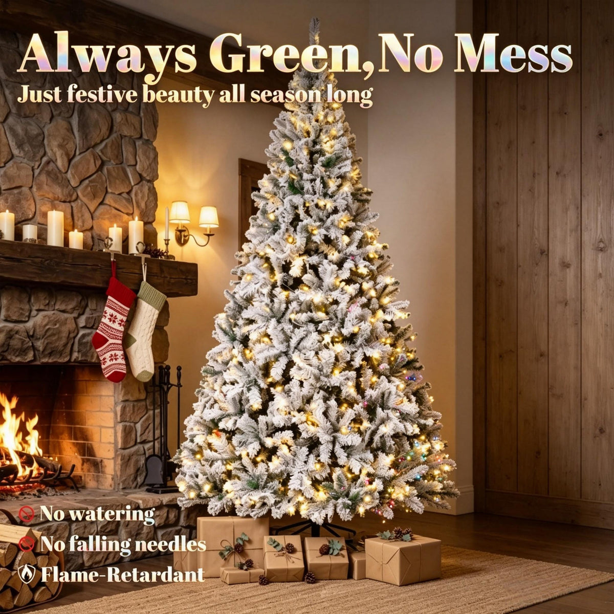 6 Ft Pre-Lit Flocked Fraser Fir Artificial Christmas Tree with Warm White LEDs - Snowy Flocked Finish