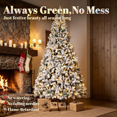 6 Ft Pre-Lit Flocked Fraser Fir Artificial Christmas Tree with Warm White LEDs - Snowy Flocked Finish