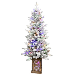 4FT Flocked Christmas Tree with Multicolour LED Lights - Multicolour