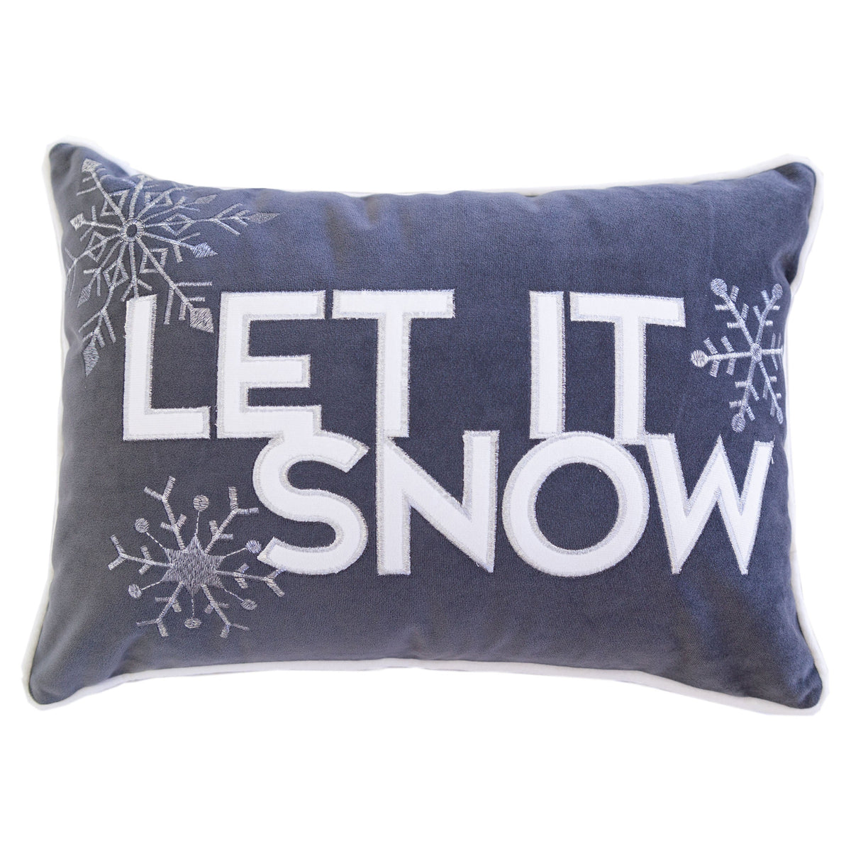 Nneka Let It Snow Lumbar Pillow with Embroidered Snowflakes - Gray, White, or Ivory White