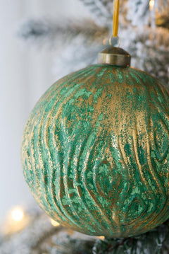 Glass Christmas Ball Ornaments with Decorative Finish - Green, Gold, Red