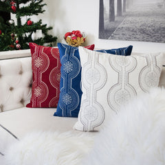 Holiday Velvet Pillow with Embroidered Snowflakes - Blue