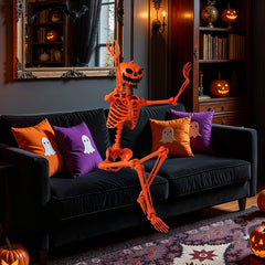 5.2 FT Orange Life-Size Poseable Halloween Skeleton with Pumpkin Head and Movable Joints
