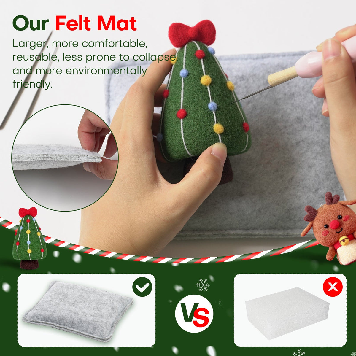 Christmas Tree Bells Reindeer and Snowman Needle Felting Kit by Wizardi F07N8-Z-11