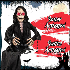 5 Feet Animated Halloween Sitting Reaper with Voice Greetings