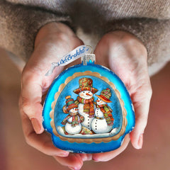 Snowman Family Rainbow Glass Ornament by G. Debrekht - Christmas Santa Snowman Decor - 756-020